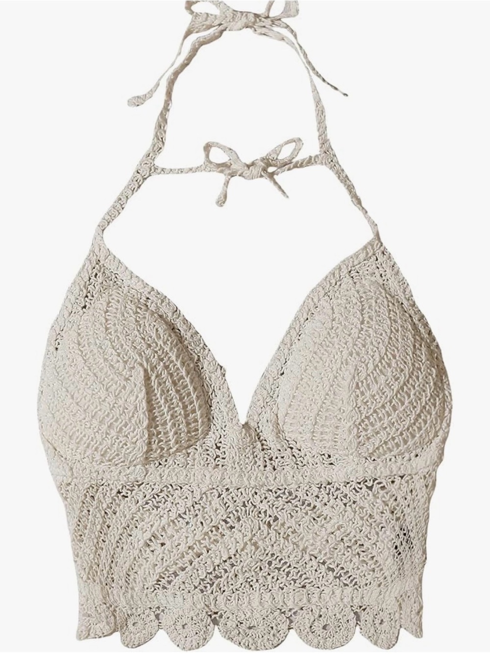 Crochet Halter Bralette Top in Cream